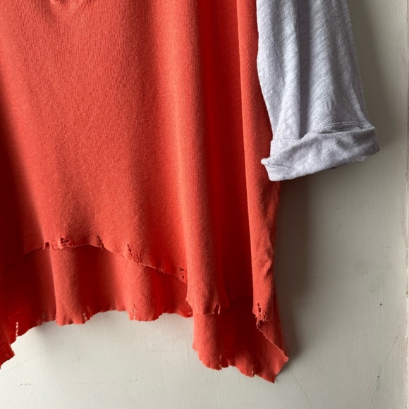 We The Free | Coral Oversized Distressed Star Henley Top - Picture 4 of 12